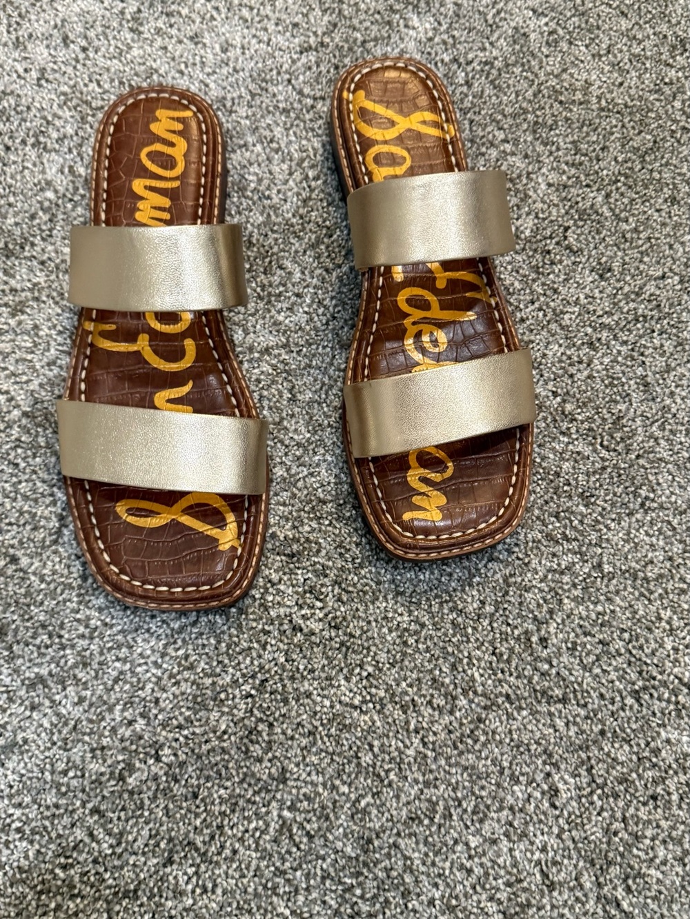 Sam Edelman Metallic Gold Double-Strap Slide Sandals
